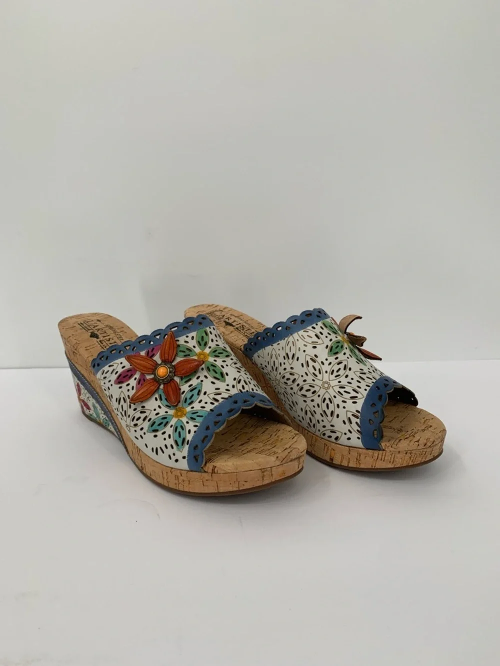 L'Artiste AnnaMaria slide wedge sandal shoe boho floral cork leather new 42 11